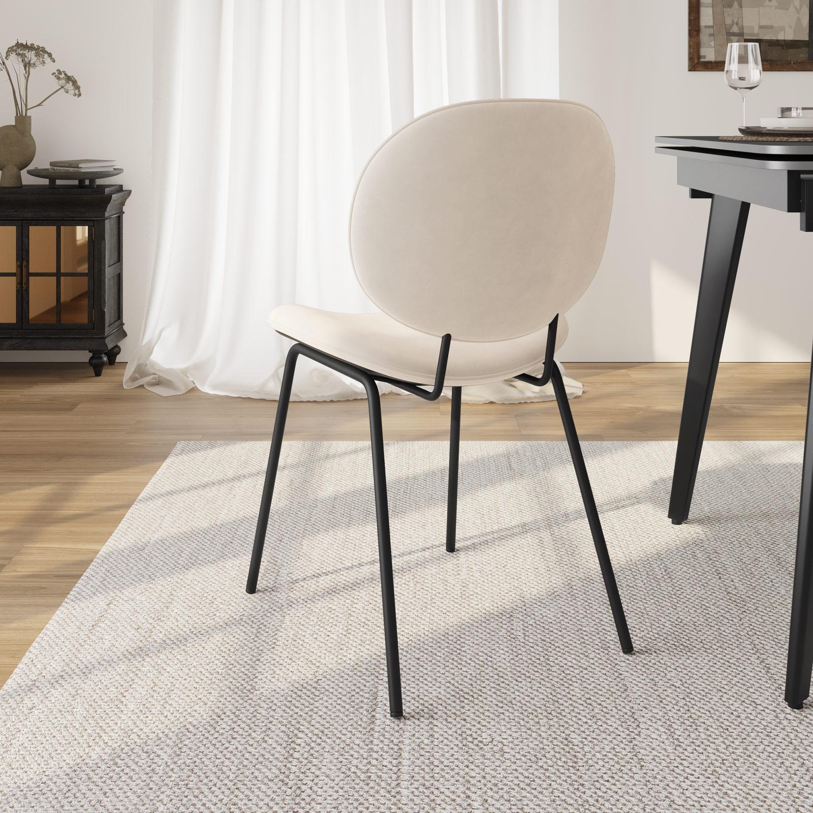 Sedia in velluto beige con gambe in metallo nero Milva