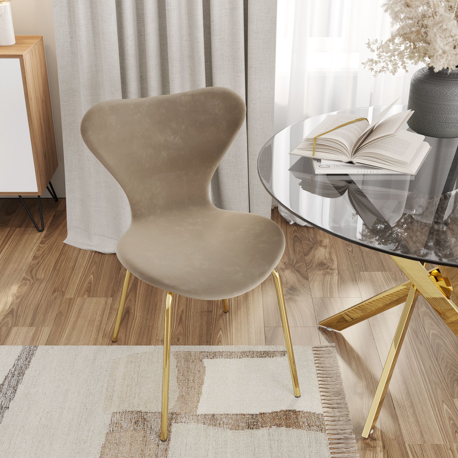 Il numero 1 del risparmio-SEDIA IN VELLUTO CON GAMBE ORO 52X44X88 CM IN  COLORE TORTORA