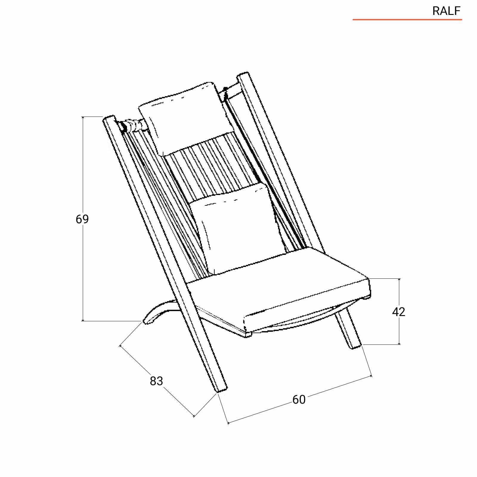 Sedia pieghevole in allumino e corda con cuscini nero - Ralf