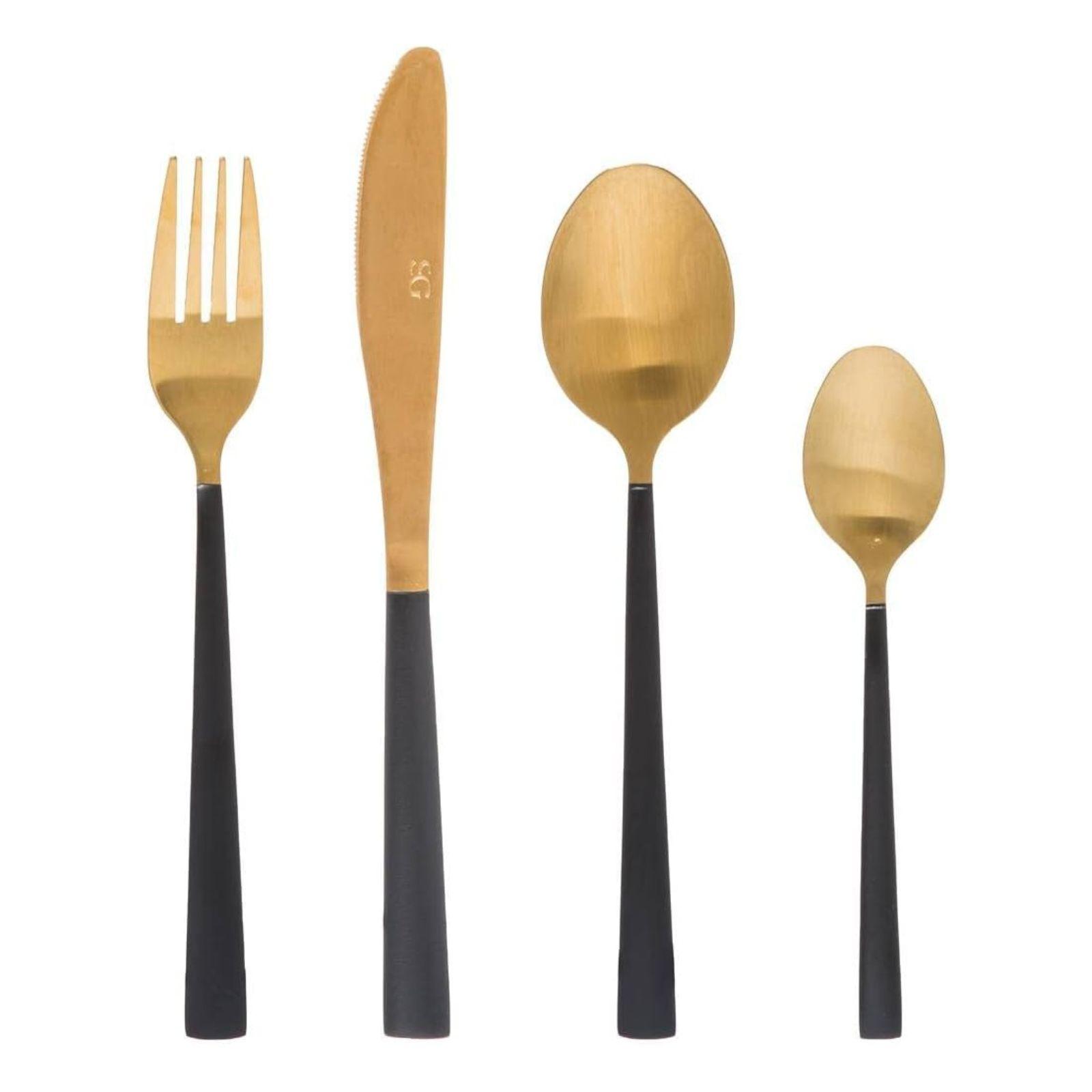 Set Di Posate In Acciaio Inox – Bacchette E Cucchiaio Nero+oro – Stile Italiano Vintage, Lavabile In Lavastoviglie