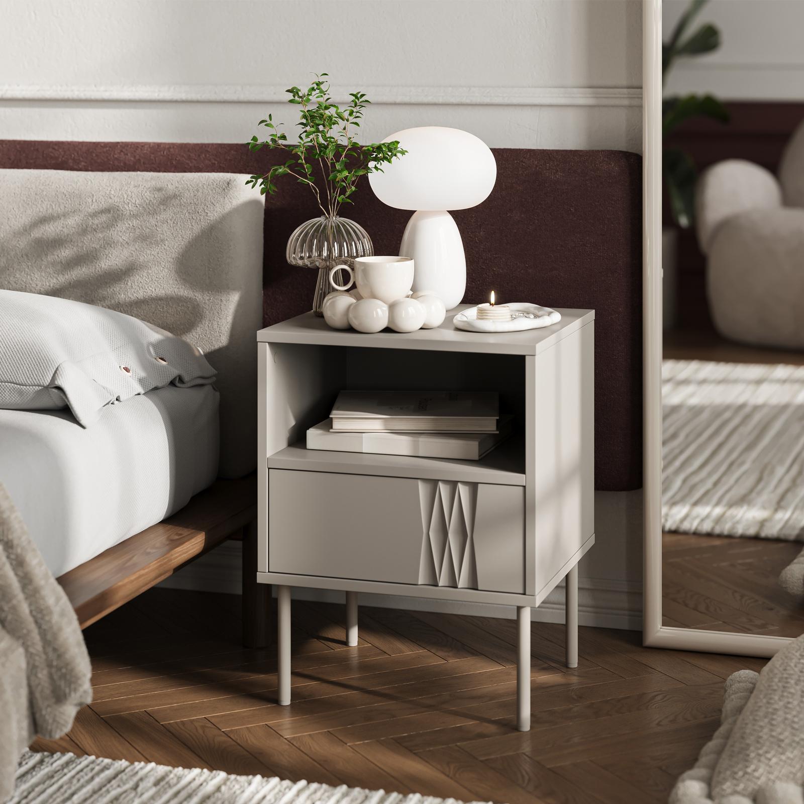 En.casa Set Di 2 Comodini Moderni Minimal, Con Cassetto E Scomparto Aperto, 54x30x40 Cm, Colore Bianco, Stile Scandinavo
