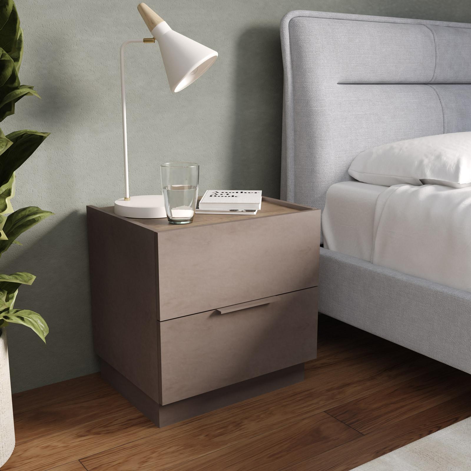 YITAHOME Comodino 2 Cassetti Con LED - Sospeso, Vetro Temperato, Bluetooth, Per Camera Da Letto, Nero