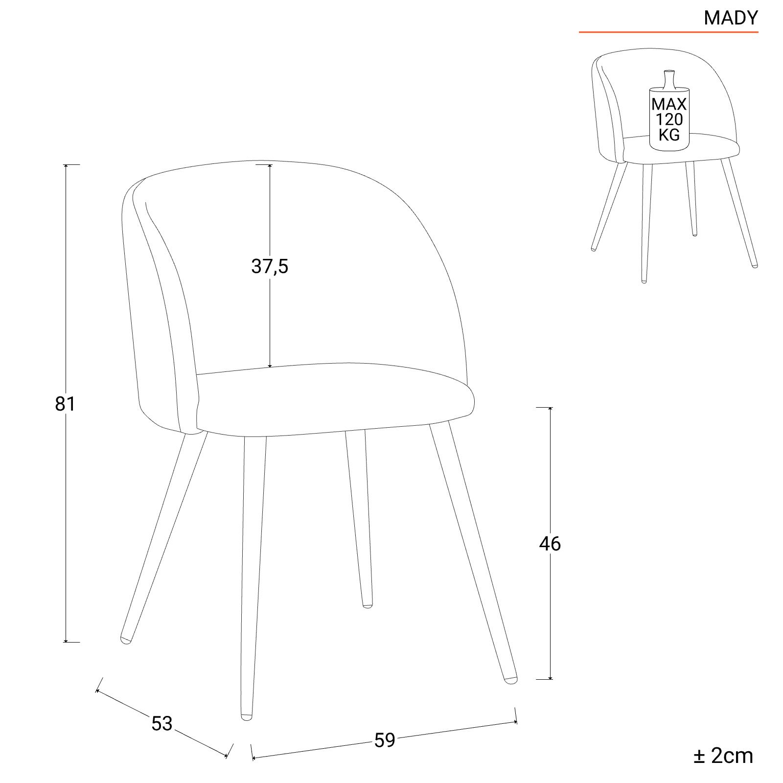 Set 2 sedie in velluto grigio con gambe in metallo nero - Mady