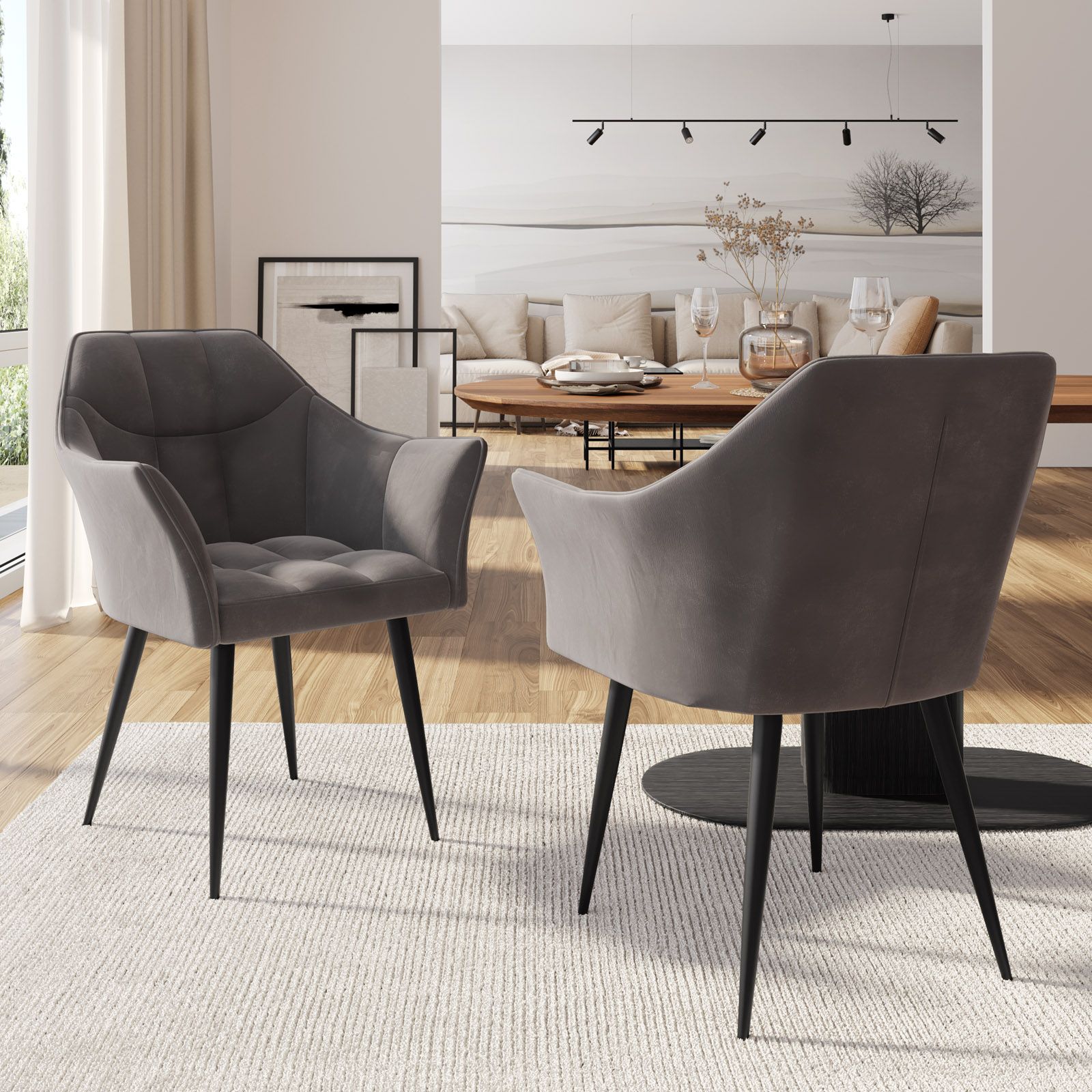 Set poltrone in velluto grigio scuro gambe nere Diosa