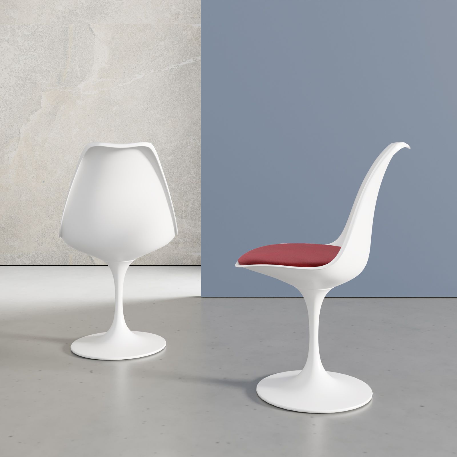 Set 2 sedie bianche con seduta in velluto bordeaux - Tulipano