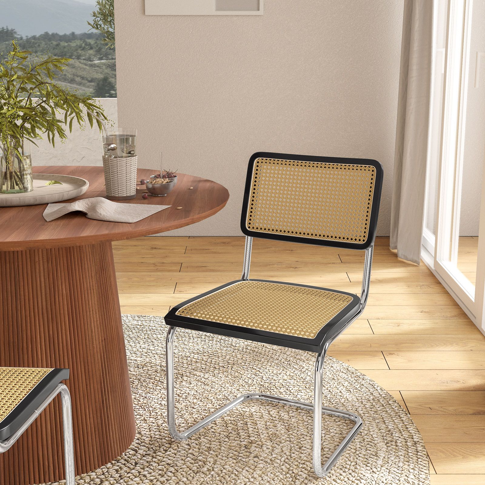 Set sedie effetto rattan con struttura in legno nero e gambe