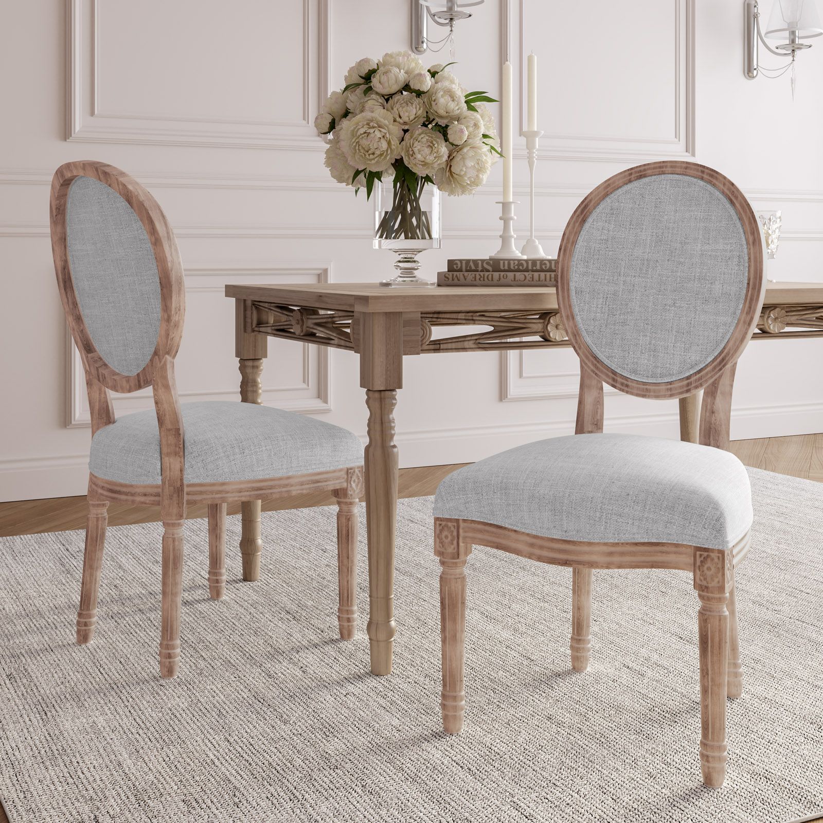 Set 2 sedie imbottite in legno e tessuto lino grigio ghiaccio - Paragon