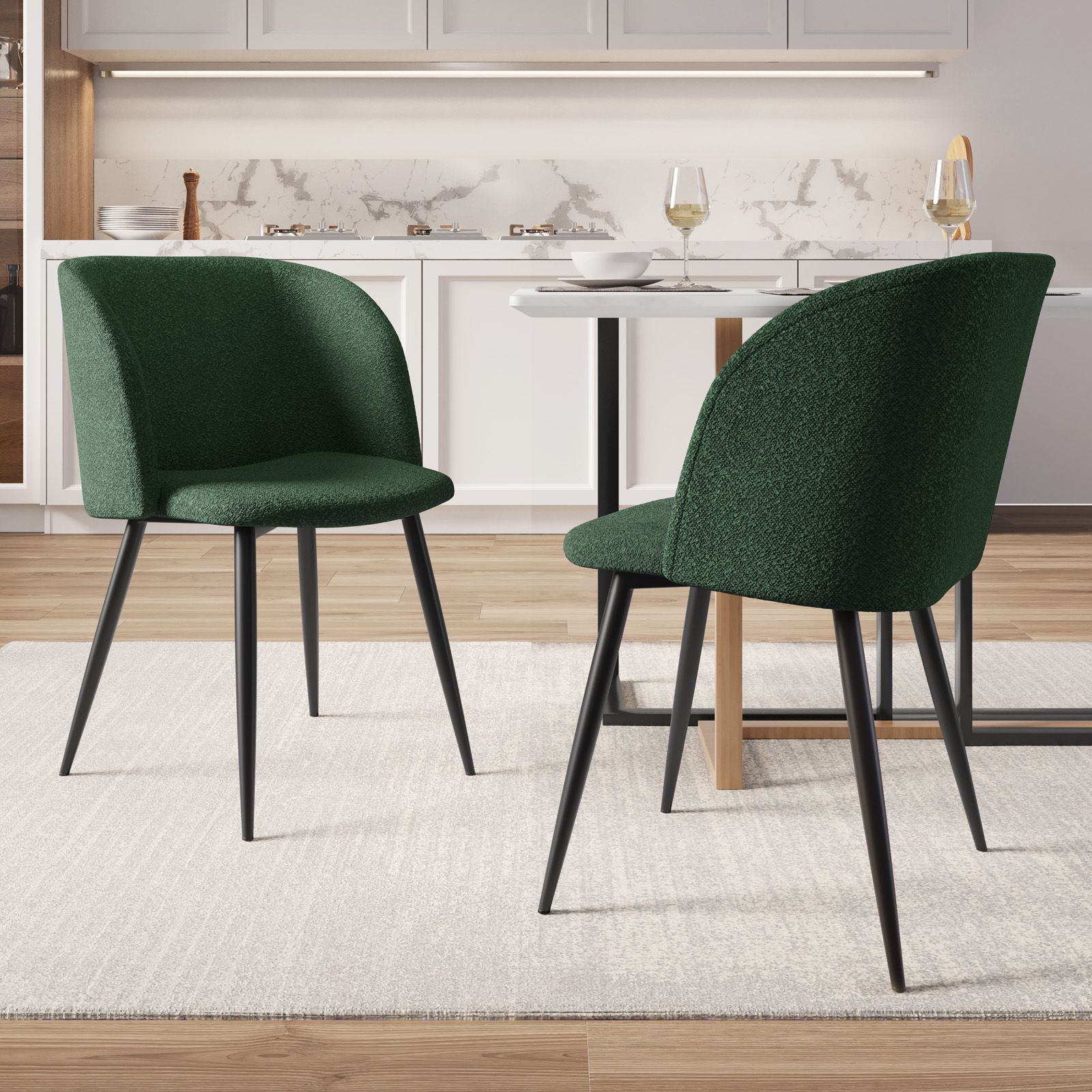 007055 - Sedia da cucina in tessuto Verde gambe metallo FRIEDIC set 2 pz 