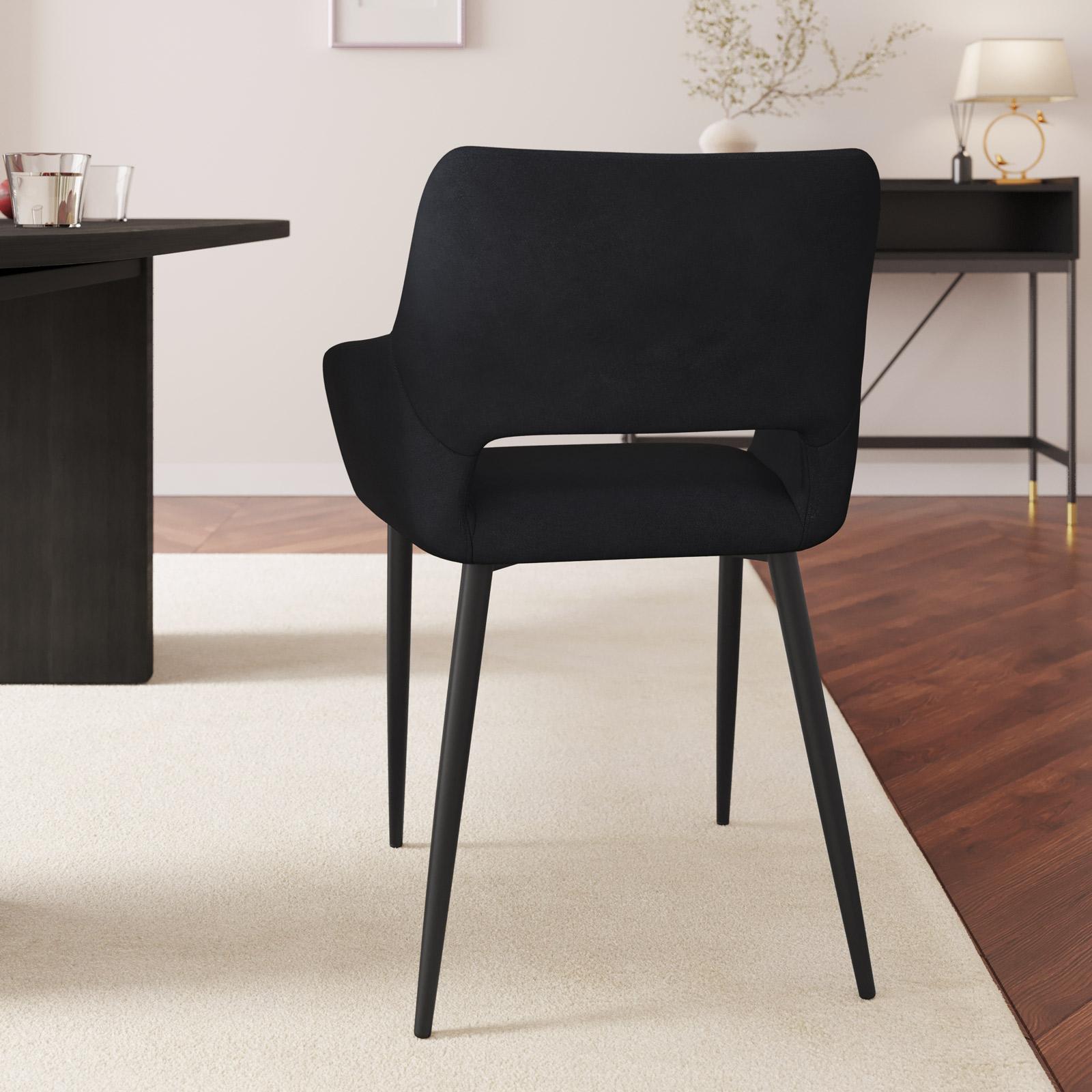 ANVOFONG Set di 4 Sedie da Pranzo,Sedia da Cucina Con Piedi In Metallo Nero,Sedie Imbottite Con Tessuto di Lino,Sedia da Camera da Letto Salotto,Sedie Moderne-Nero