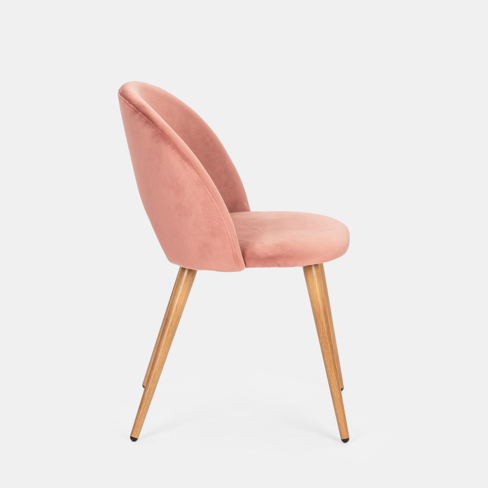 Set 2 sedie in velluto rosa con gambe in metallo effetto legno - Kimmy