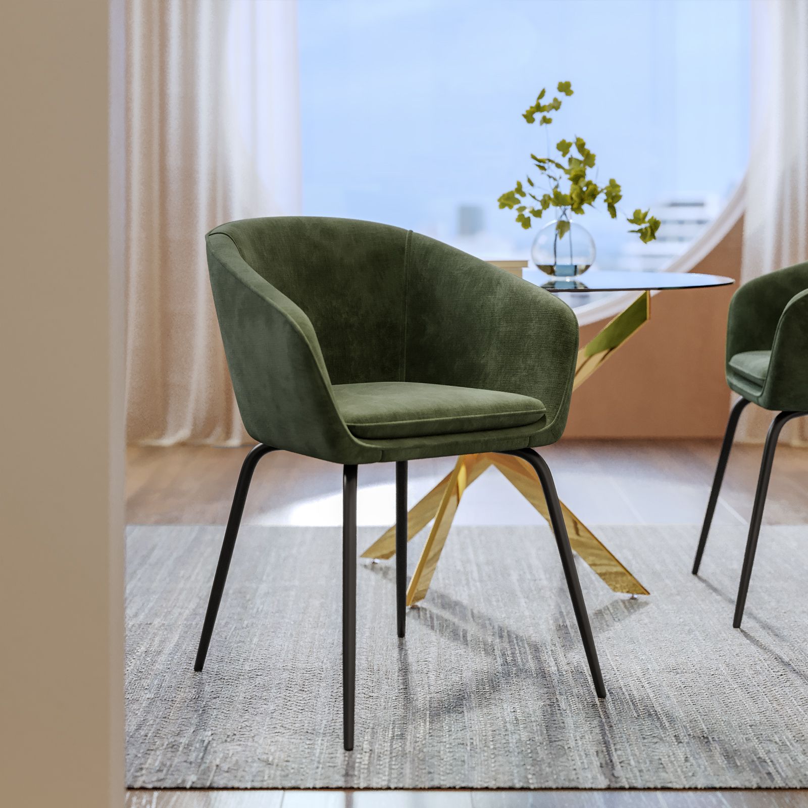 Sedia in velluto verde con gambe color oro – Delta home