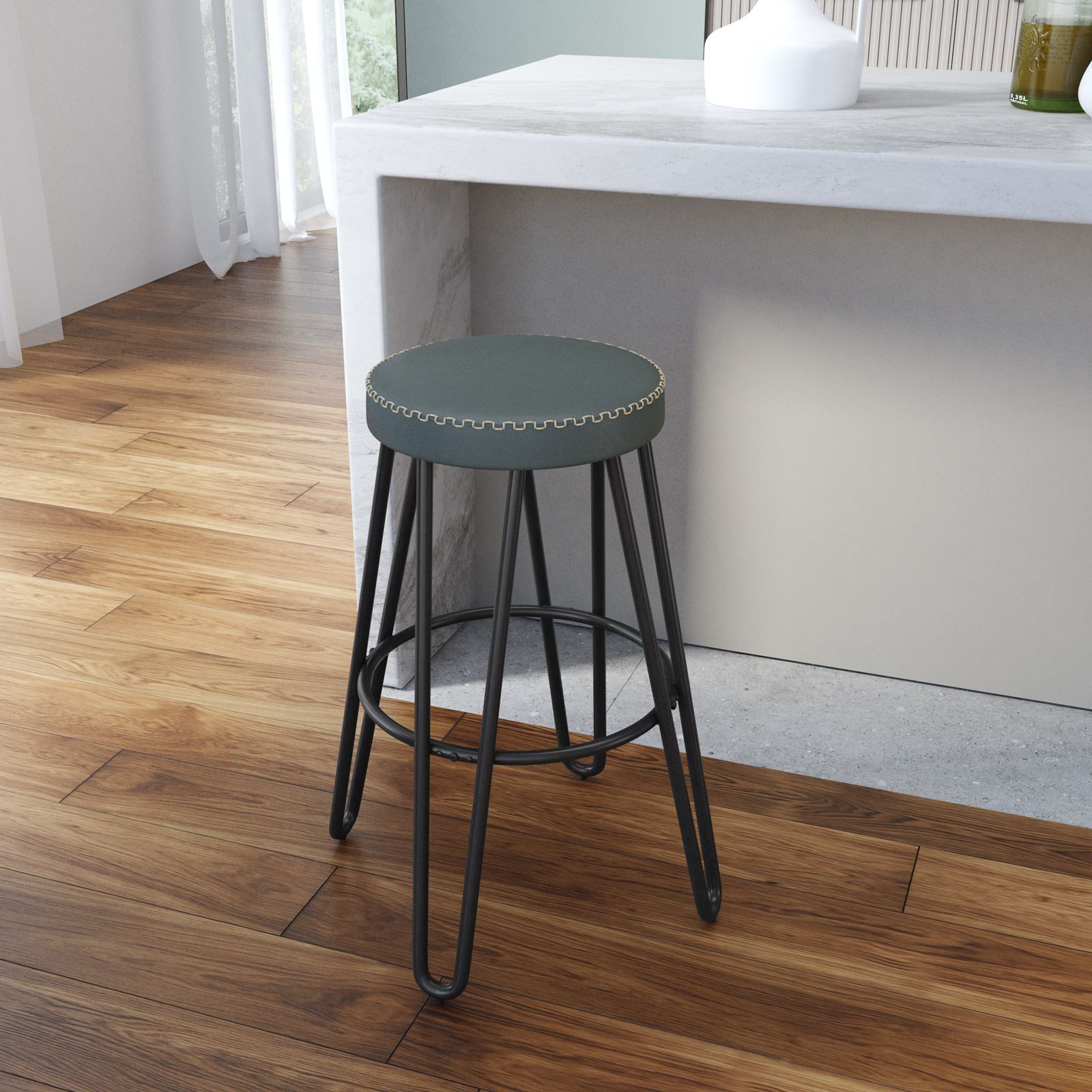 Sgabelli Regolabili Amsterdam - Coppia In Acciaio E PU Verde Acqua Per Bar E Casa - Foto 6