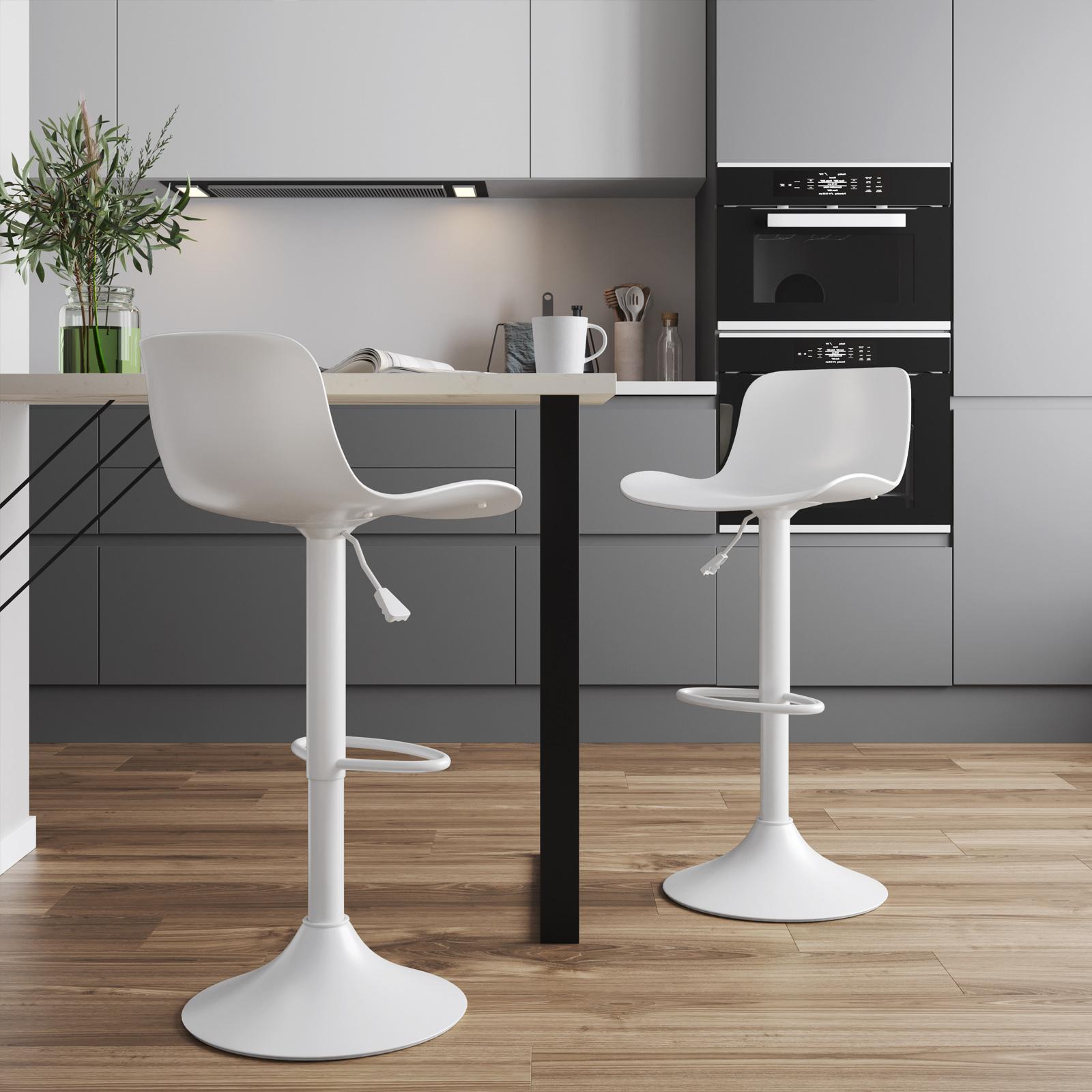 Set Di 2 Sgabelli Da Bar Regolabili In Altezza Da 81 A 101 Cm, Con Seduta Girevole A 360°, Base Rotonda Diametro 37 Cm, Colore Grigio Chiaro, Design Moderno Per Cucina E Isola