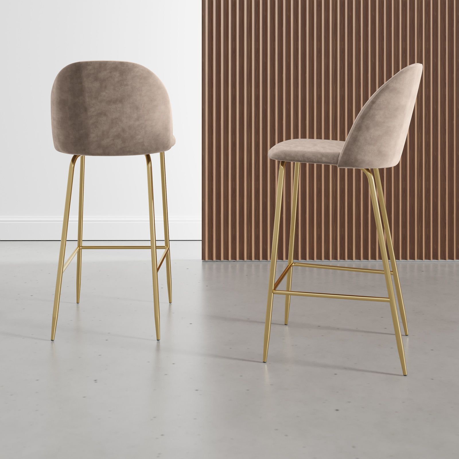 Sedia Sgabelli Bistrot Set Sgabelli In Velluto Tortora Con Gambe