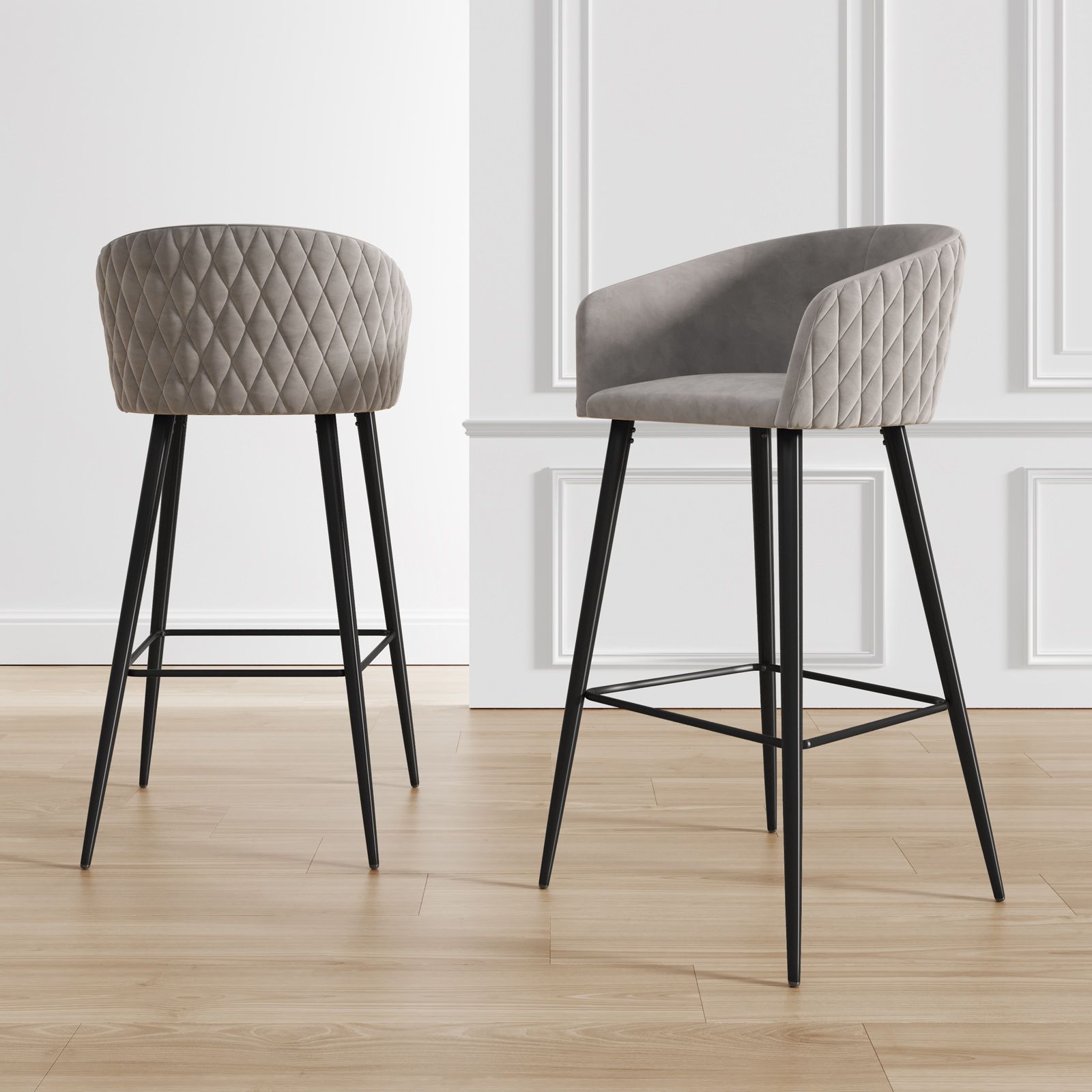 Hillsdale Breuer Set 2 Sgabelli Da Banco In Metallo Cromato E Ecopelle Grigia – Altezza Seduta 26 Cm, Stile Moderno
