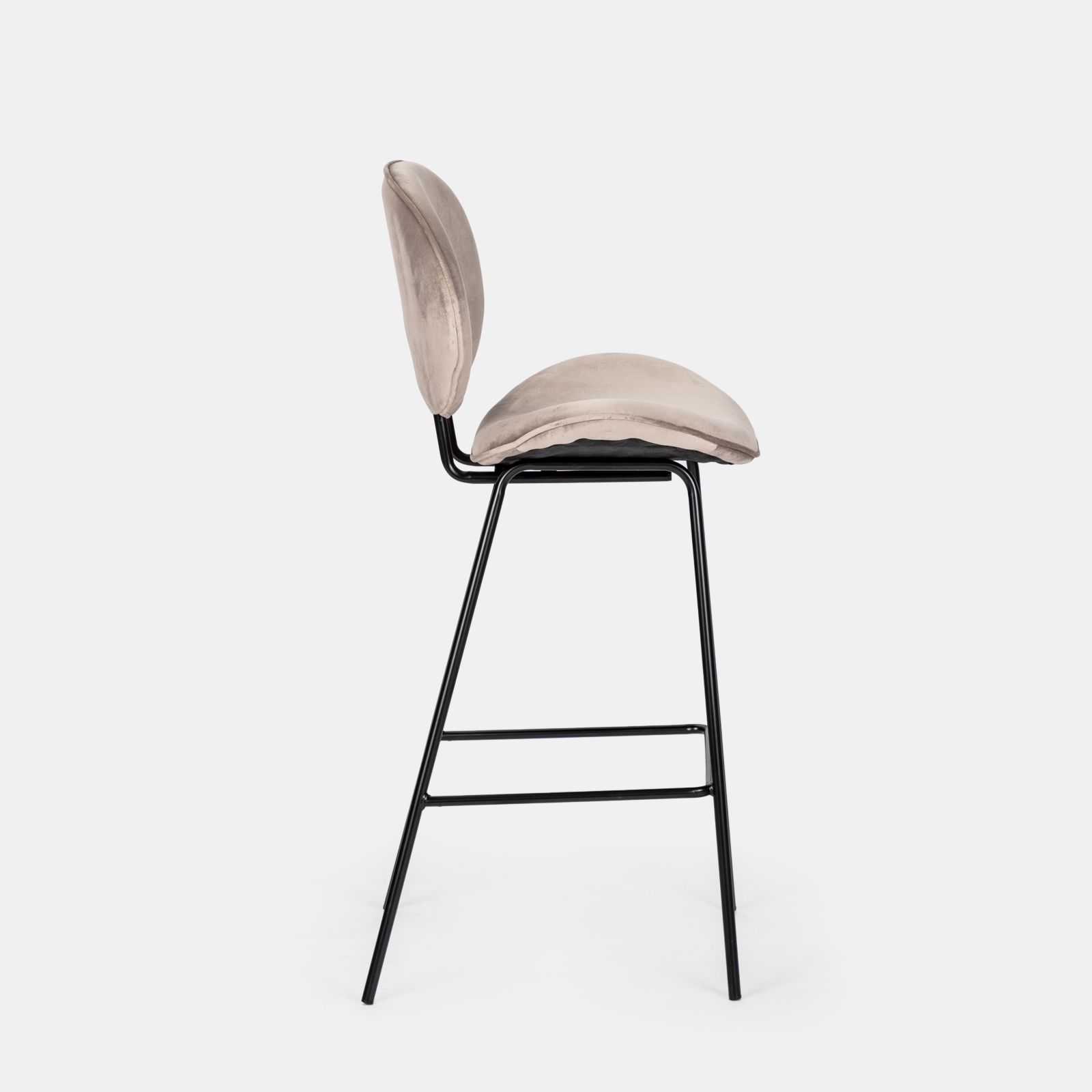 Set sgabelli in velluto grigio tortora con gambe in metallo nero - Main Image