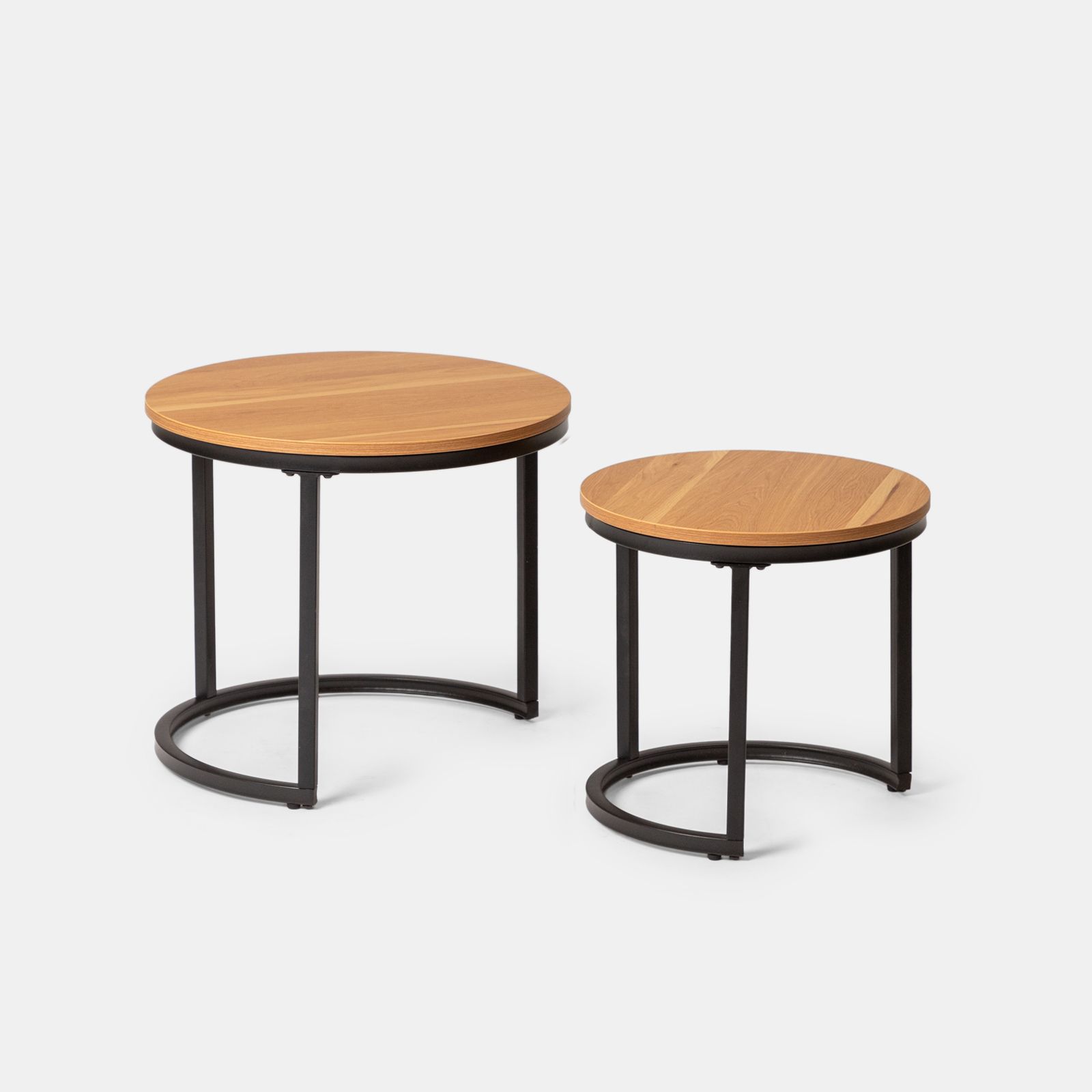 Set 2 Tavolini Rotondi Yorbay 2 In 1 Impilabili – 60 E 46 Cm, Struttura Metallo Nero, Design Moderno Per Soggiorno E Balcone