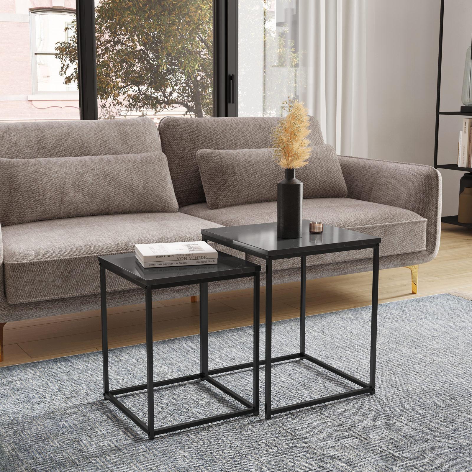 Set 2 Tavolini Salotto Impilabili Nero - Con Vassoio Rimovibile, Design Moderno In Acciaio, Sovrapponibili - Foto 8