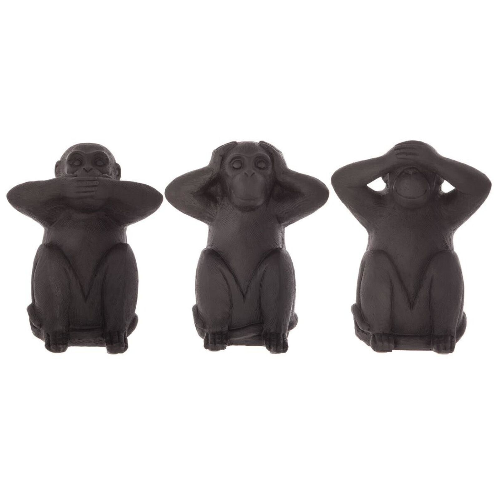 Set 3 statuette di scimmie in resina nero