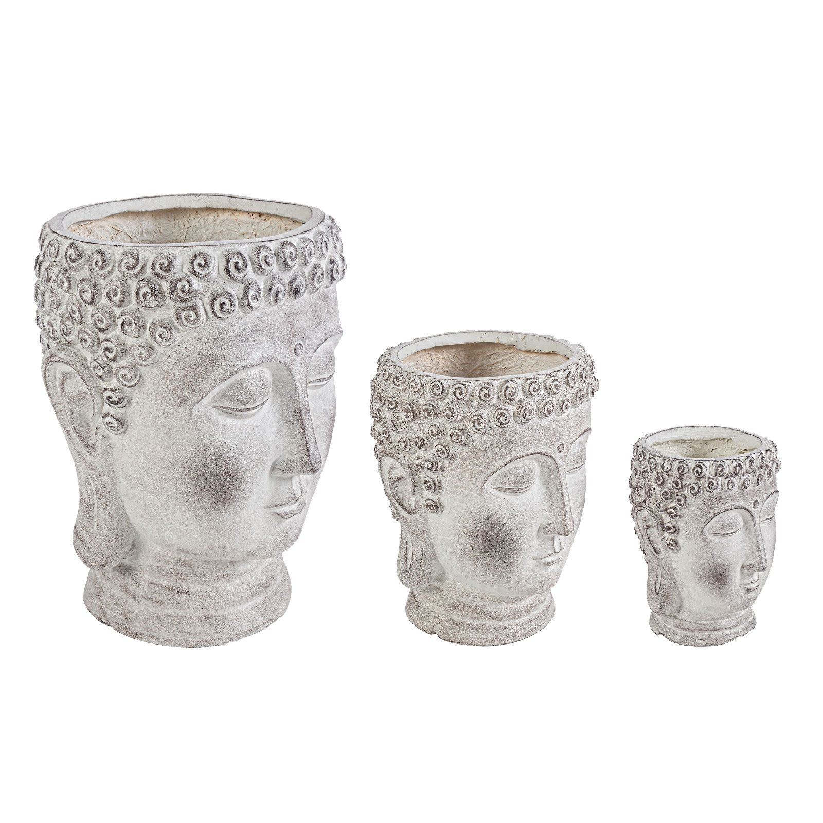 Set 3 vasi decorativi in argilla tema buddha per esterni