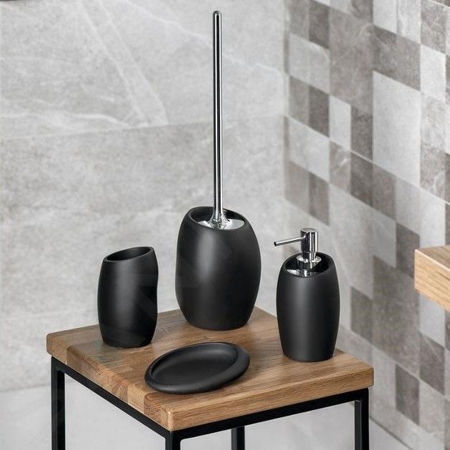 Set 5 accessori da appoggio per bagno resina nero opaco