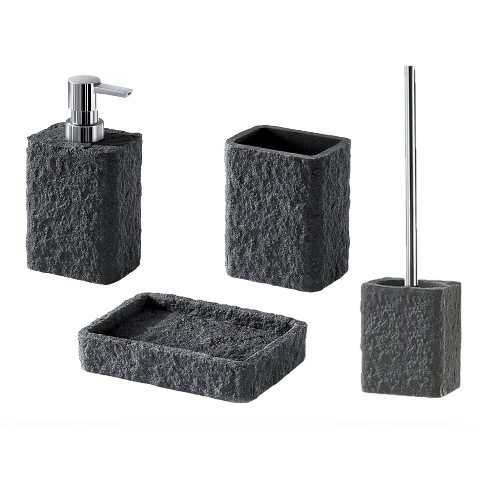 Set 4 accessori da bagno in resina e sabbia color nero opaco - Linea Sofia  di Gedy