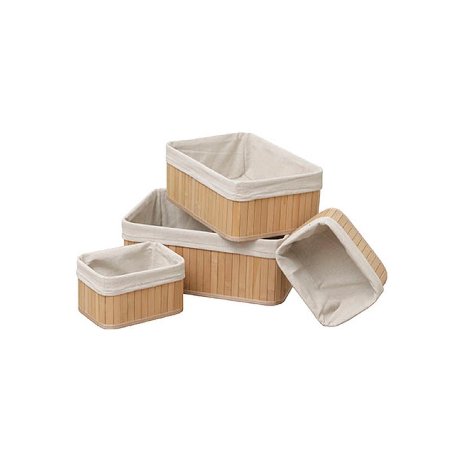 Set 4 Cestini Portaoggetti In Rattan Intrecciato - Bohémien Con Manici In Legno - Decorazione Rustica Per Casa E Ufficio