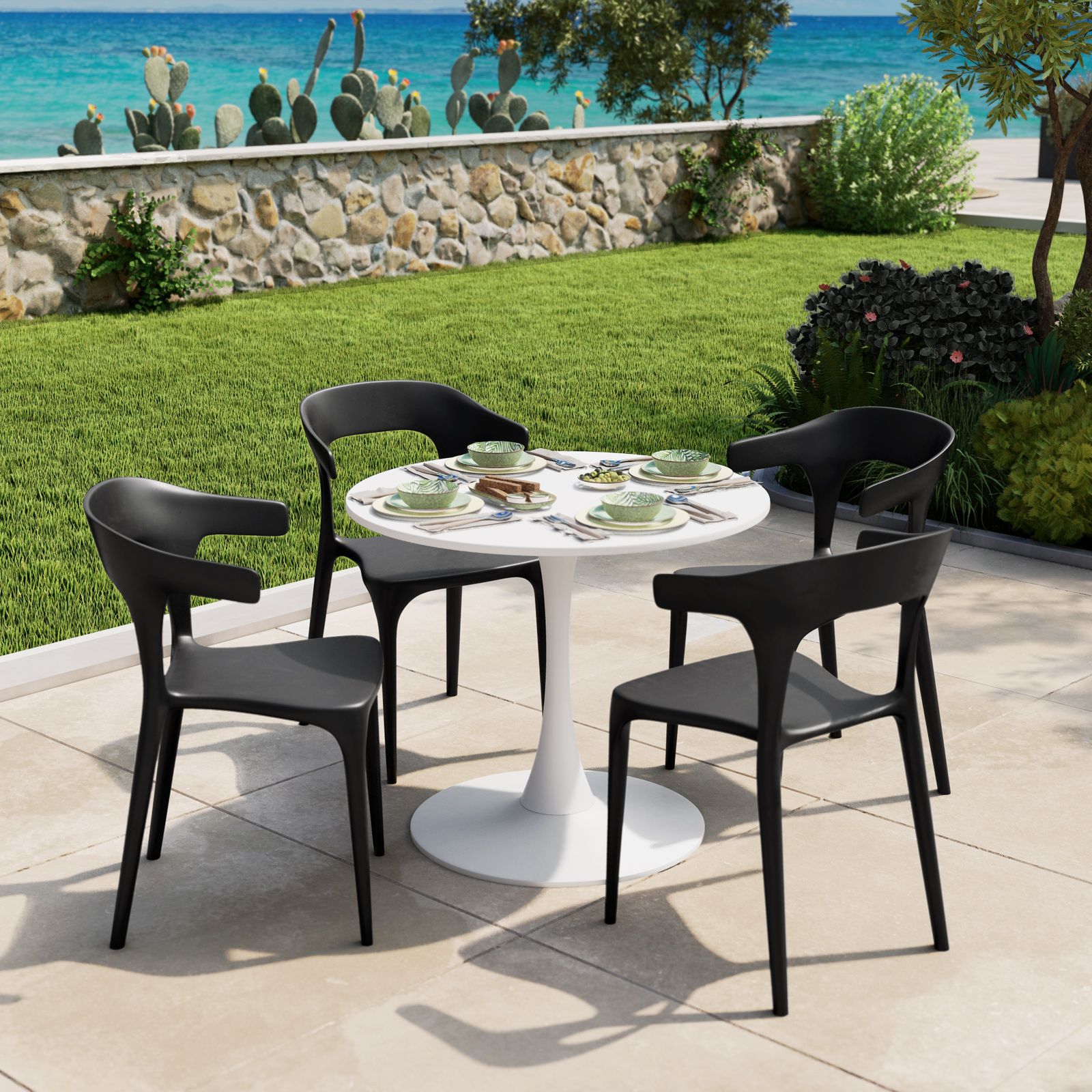 Set 4 sedie impilabili per interni o giardino Sippo Black