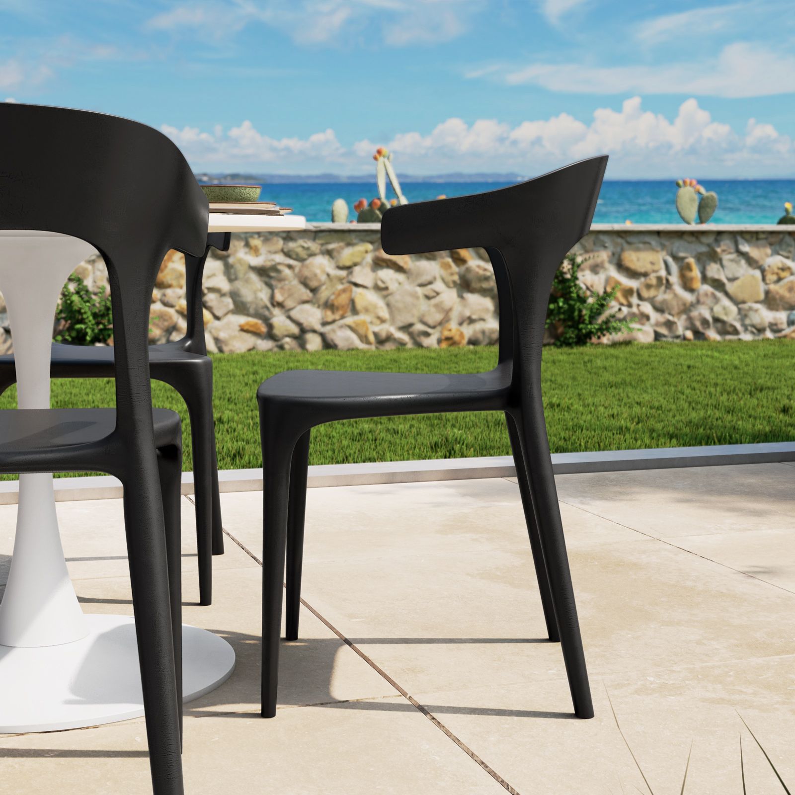 Set 4 sedie impilabili per interni o giardino Sippo Black