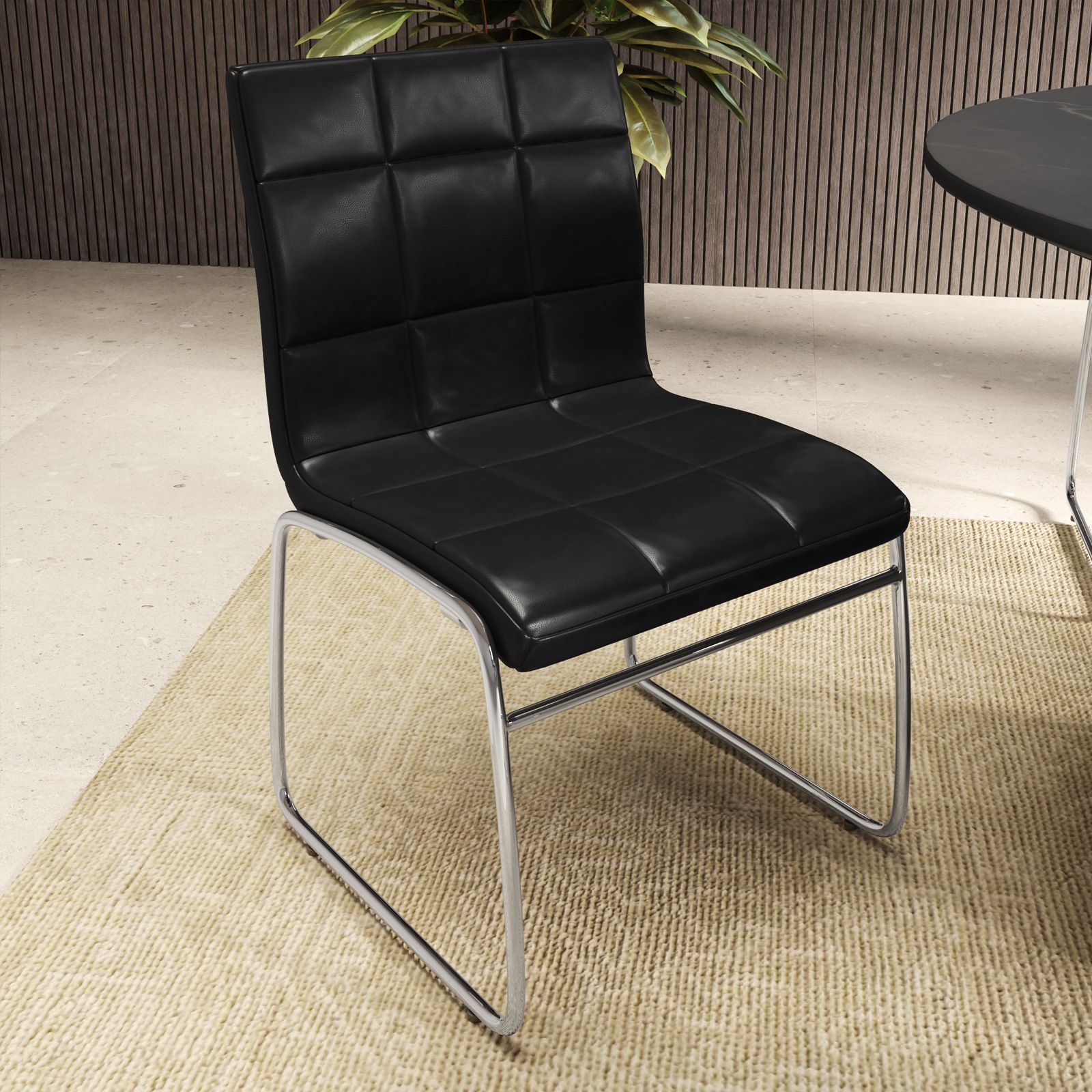 Set 4 sedie da ufficio in similpelle nero con gambe a slitta cromo - Dilez