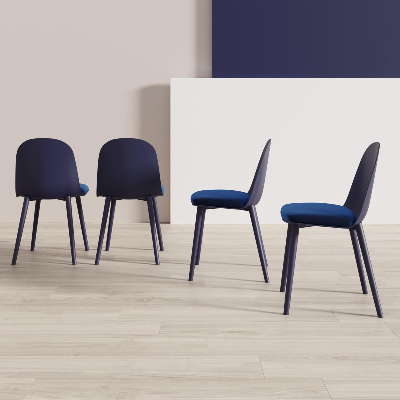 Set 4 sedie in polipropilene con seduta in velluto blu notte - Deva