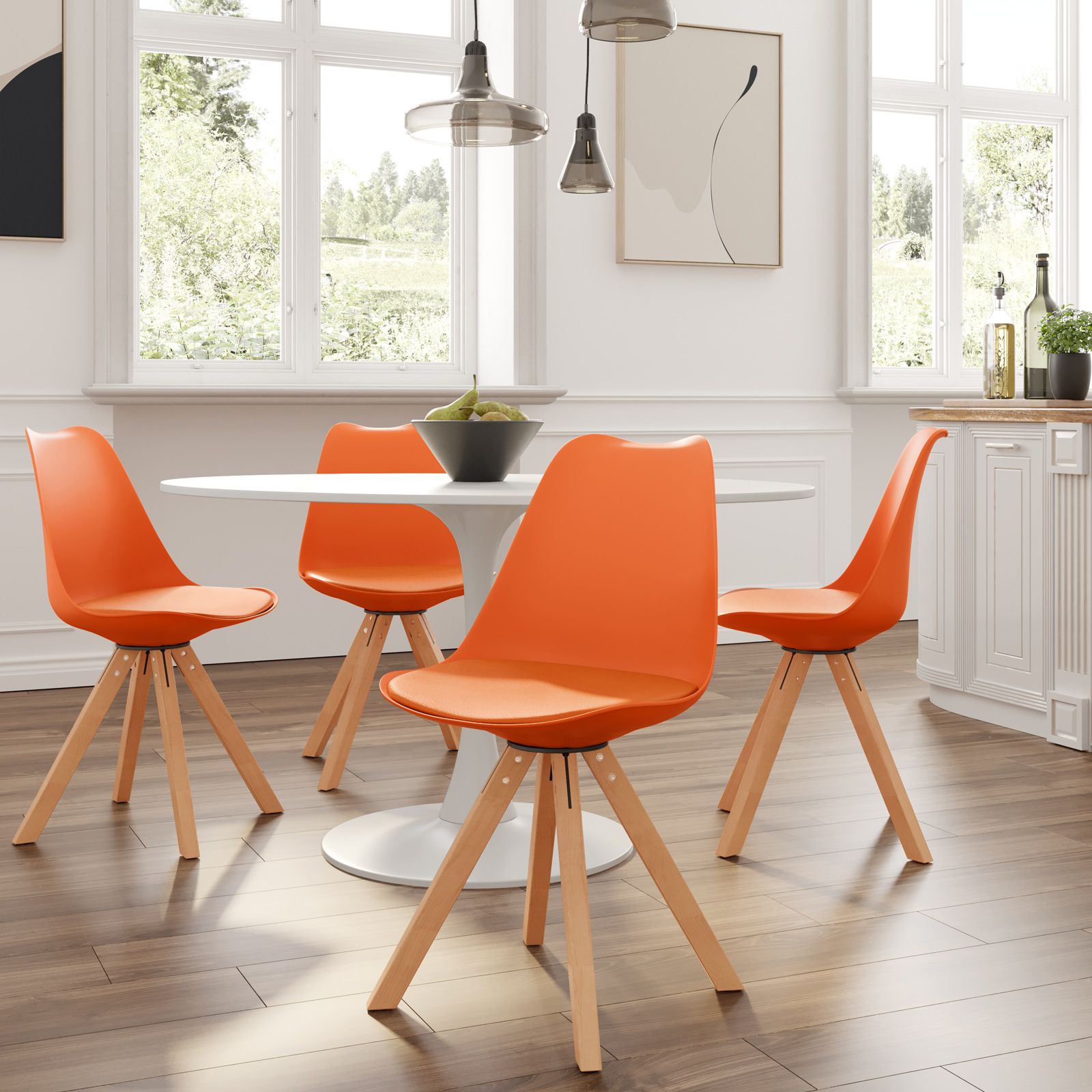 Set 4 sedie in similpelle arancione con gambe legno - Marlea