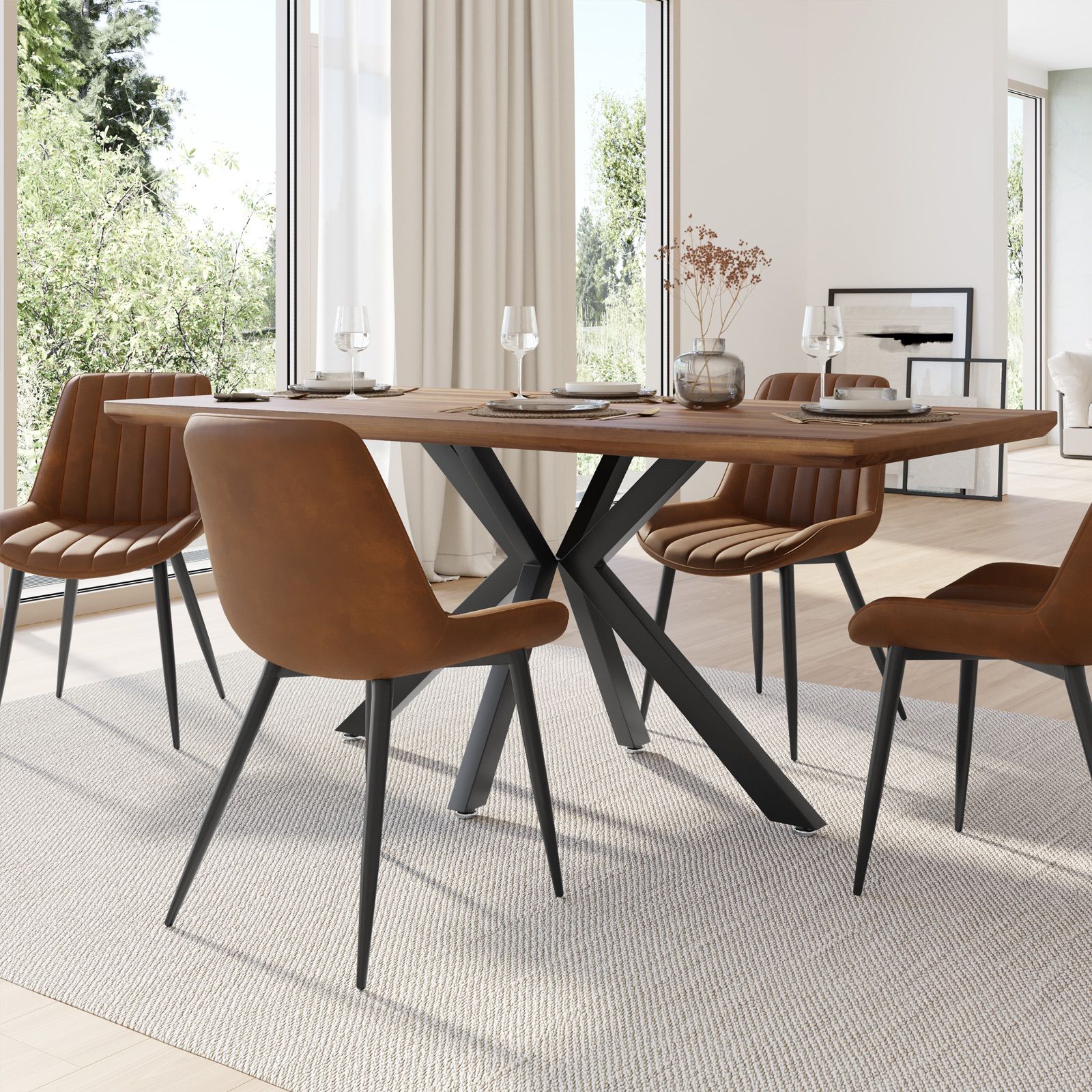 Deghi Sedia Tessuto Gambe Legno Deghi Sedie Con Gambe Dorate Set - Main Image