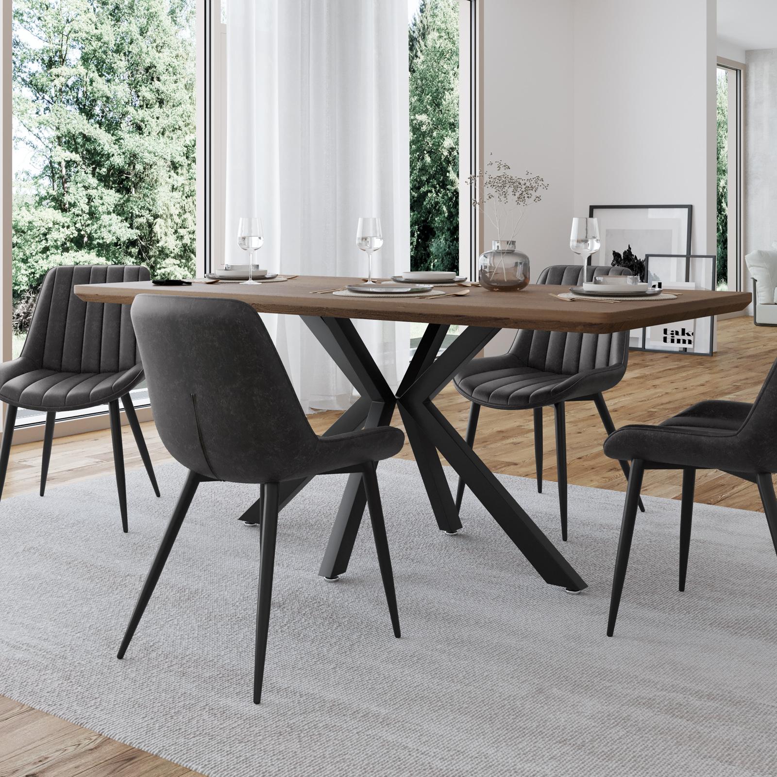 Set 4 Sedie LUNA Per Sala Da Pranzo - Gambe Acciaio Nero, Finta Pelle Antracite, Moderno - Foto 7