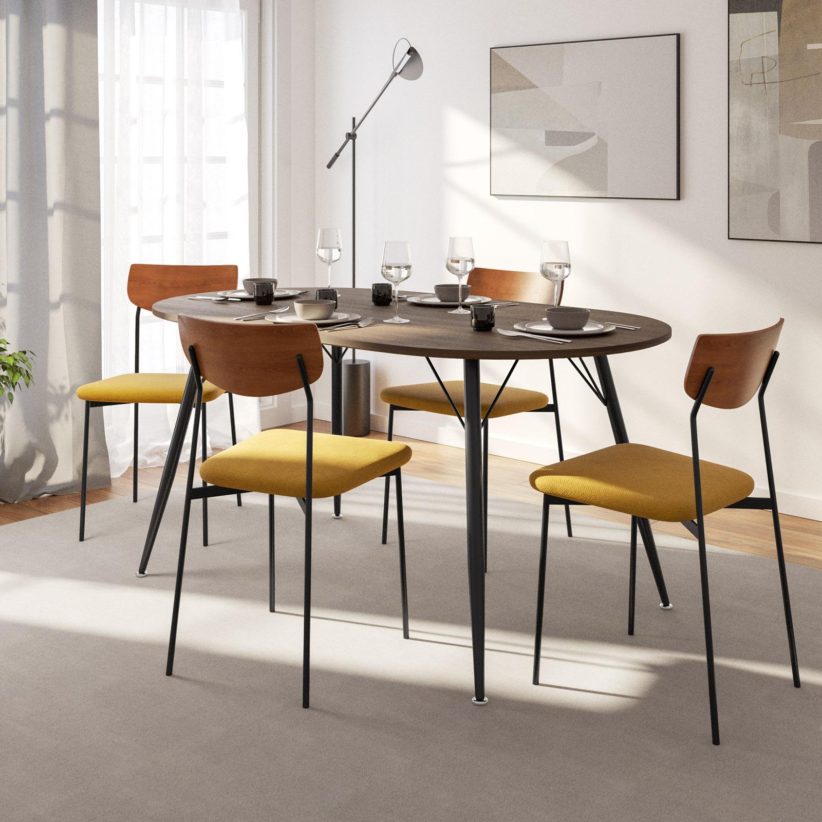 Set sedie in tessuto giallo ocra e schienale in legno Edda