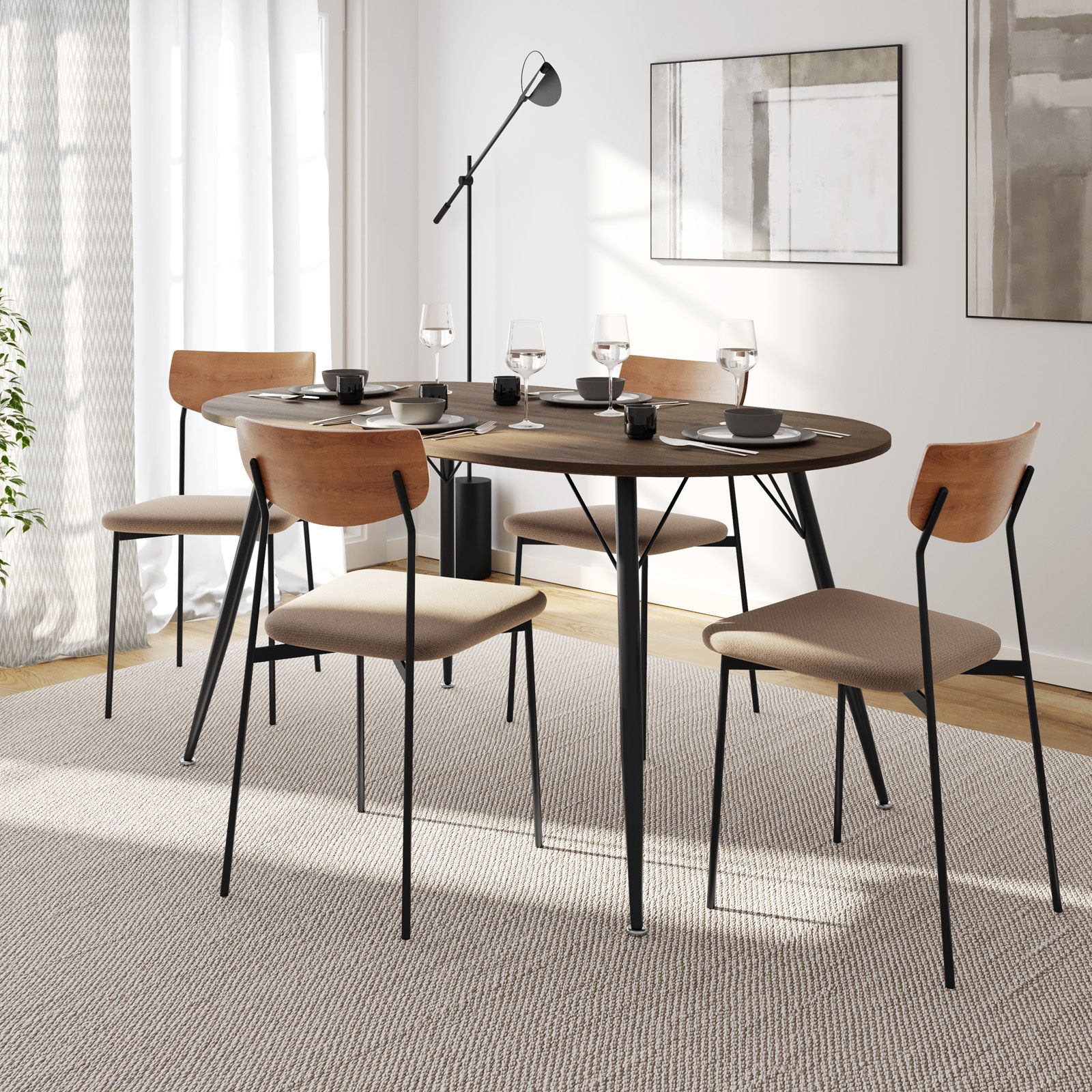 Legno Sedie Moderne Tessuto Set Sedie In Tessuto Tortora E