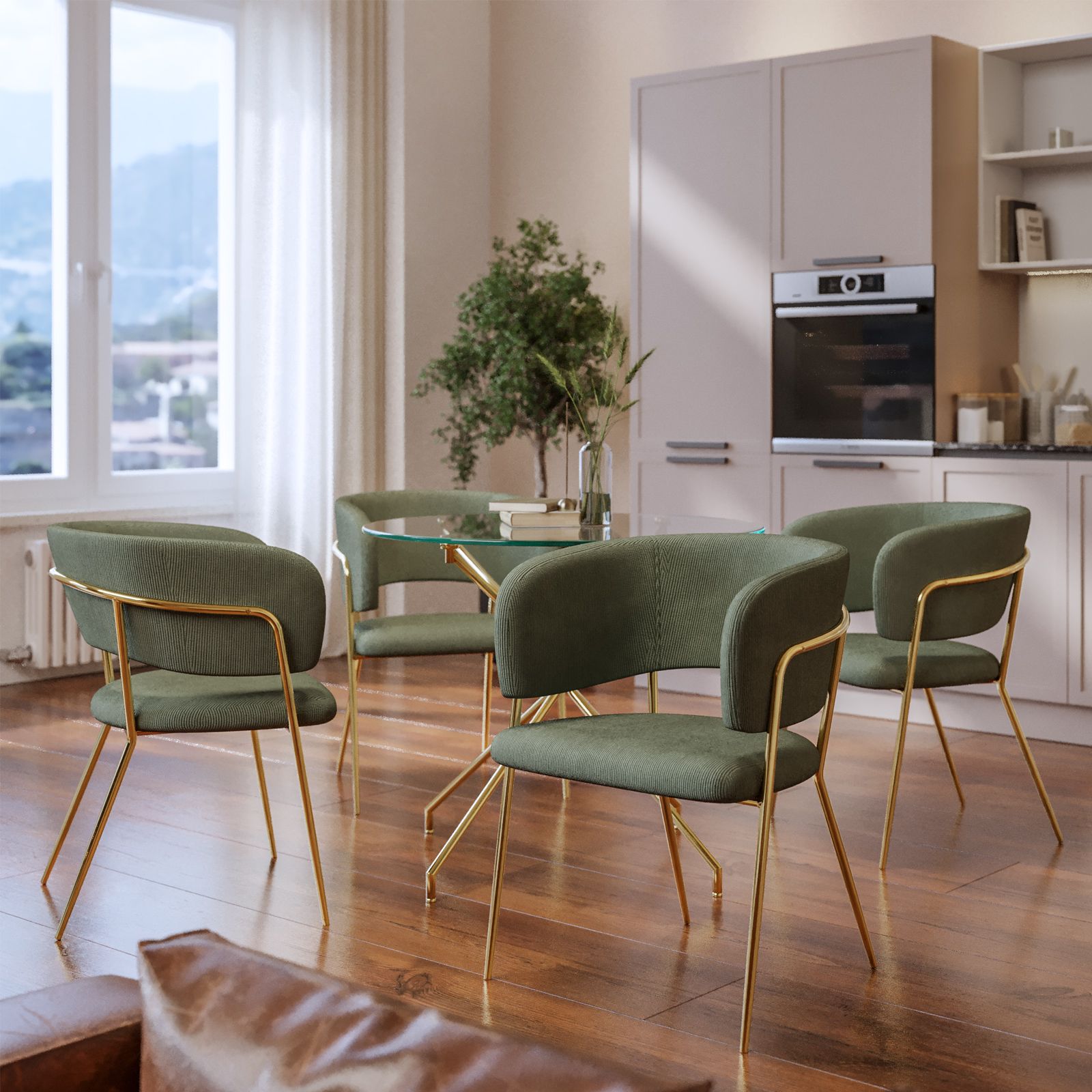 Sedia in velluto verde con gambe color oro – Delta home