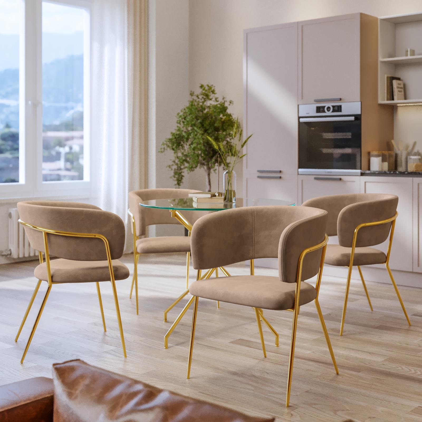 Set sedie in velluto tortora con schienale avvolgente e gambe