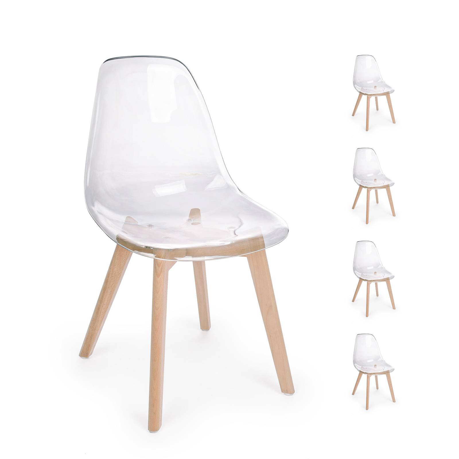 Set 4 sedie modello in policarbonato trasparente e legno di faggio