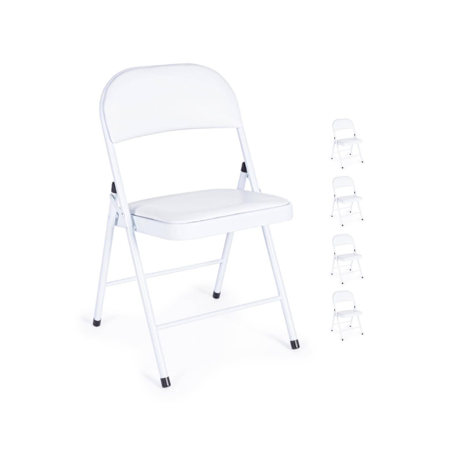 Set 4 sedie pieghevoli imbottite in similpelle bianca opaca struttura in  acciaio
