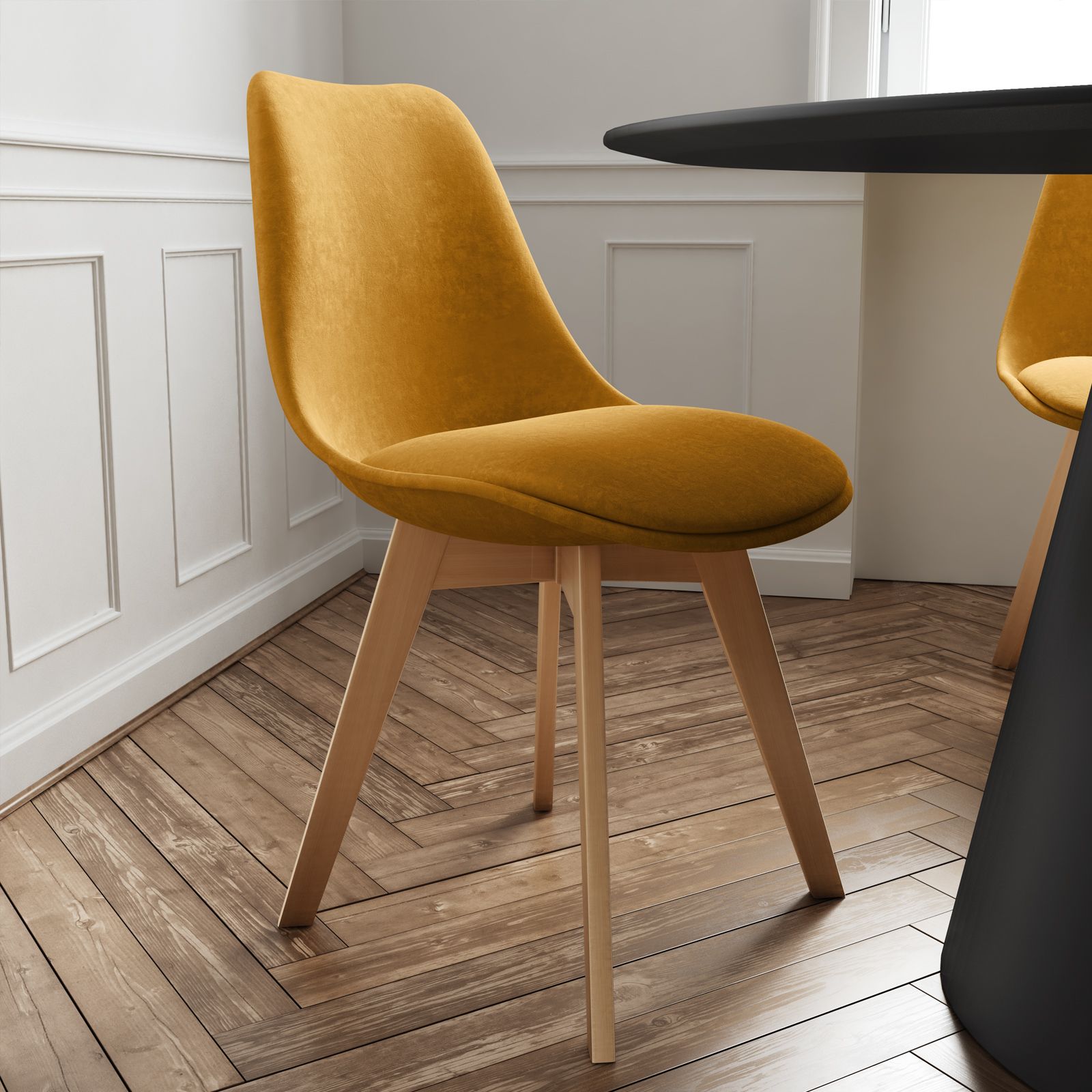Set di 6 sedie per sala da pranzo - sedie per soggiorno con schienale - seduta in velluto e gambe in legno massello - beige