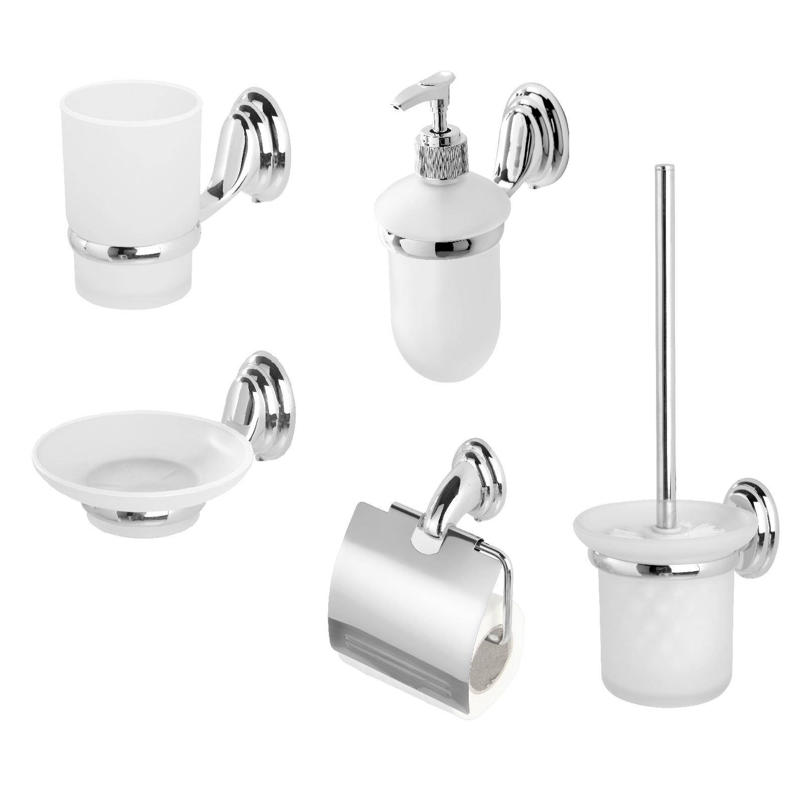 Set 5 accessori da bagno a muro in vetro e acciaio cromato - Linea Facile