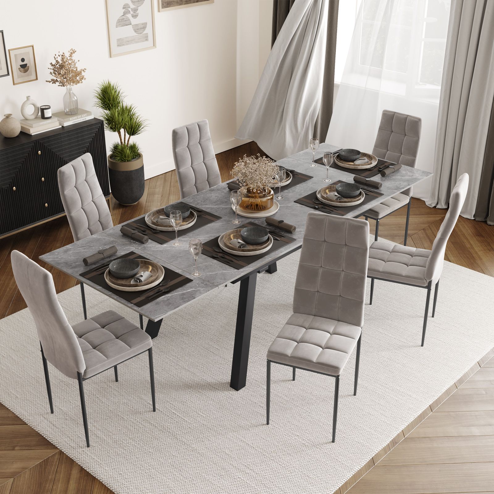 Set Di 2 Sedie Da Pranzo MMT Nigella – Velluto Grigio/Verde, Stile Secchiello, Gambe Acciaio