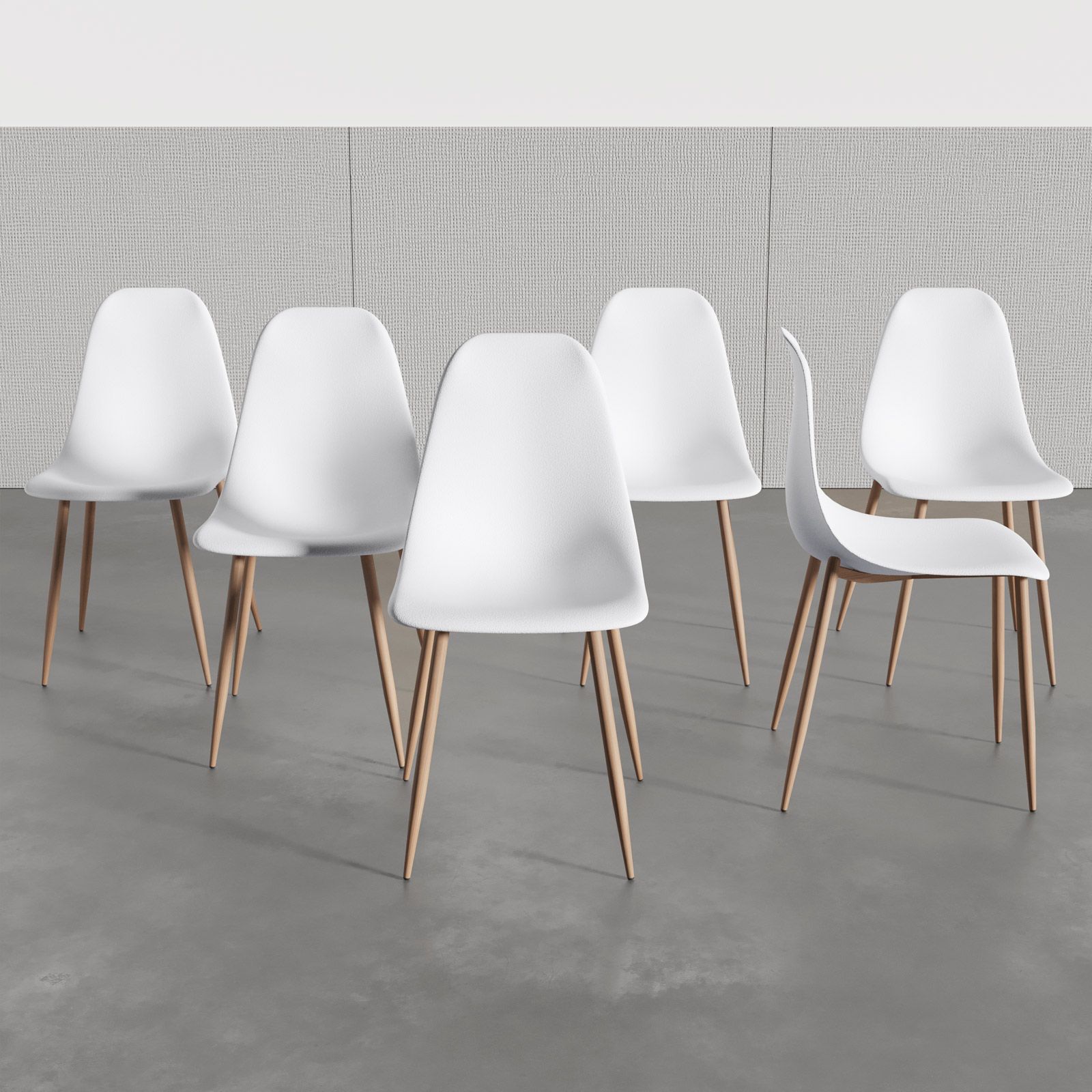 Set 6 sedie in polipropilene bianco con gambe in legno - Kaily