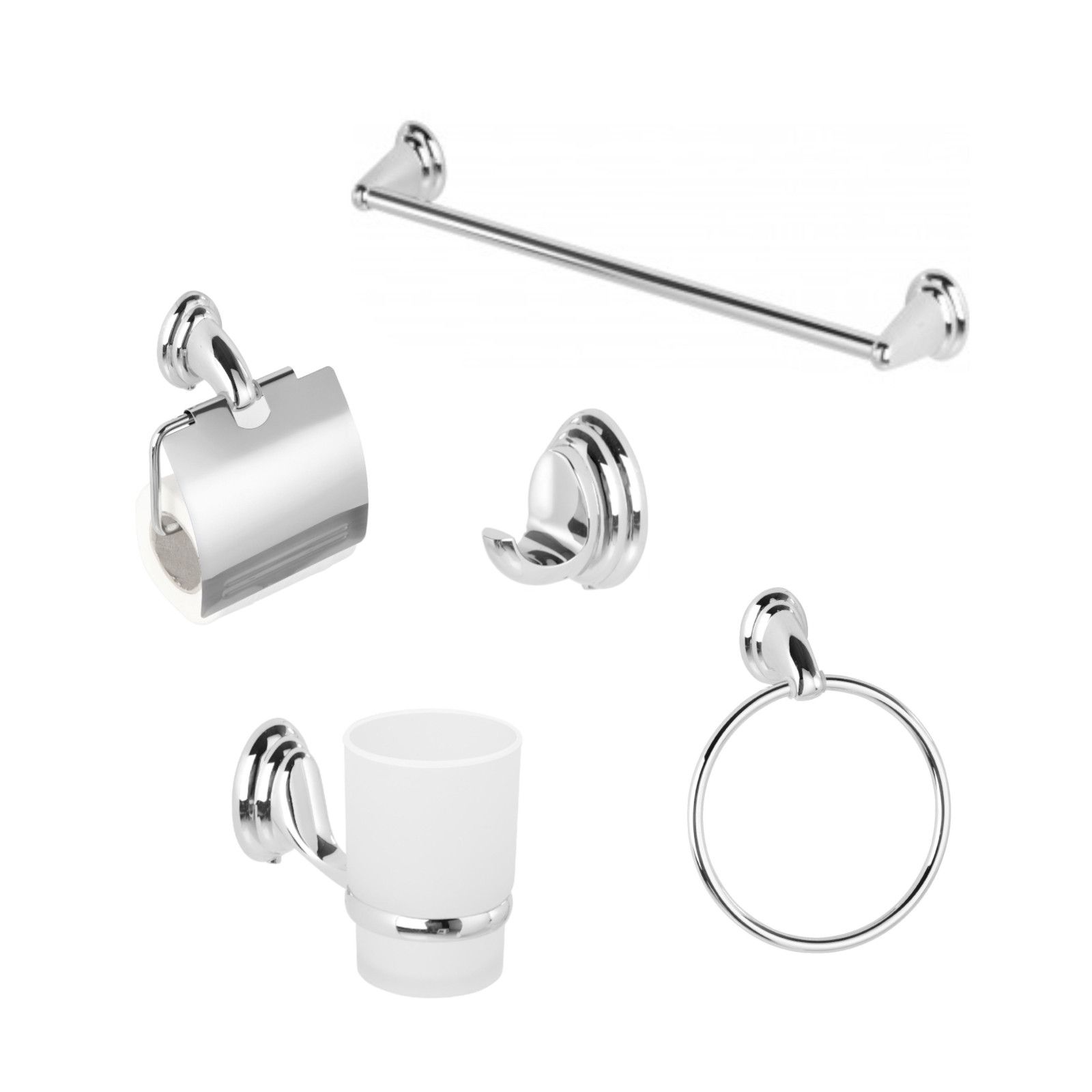Set 5 pezzi accessori bagno Bianco Opaco in acciaio inox
