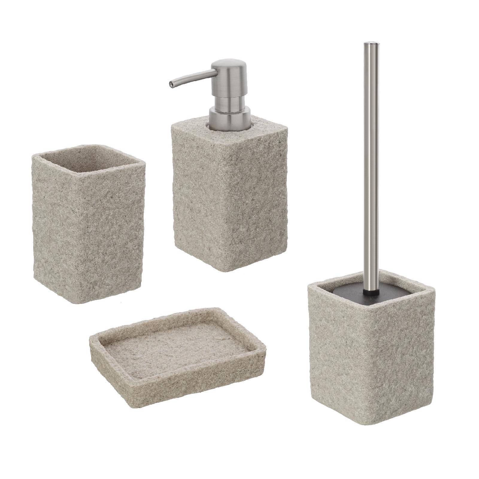 Set 4 accessori da bagno in resina beige effetto pietra - Linea Sabbia