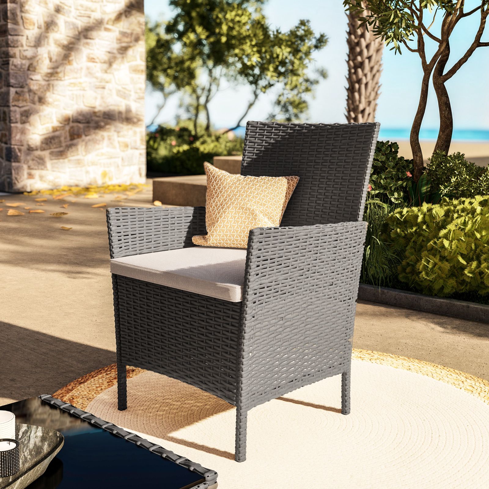 Set relax 4 posti con cuscini e tavolino in polyrattan antracite