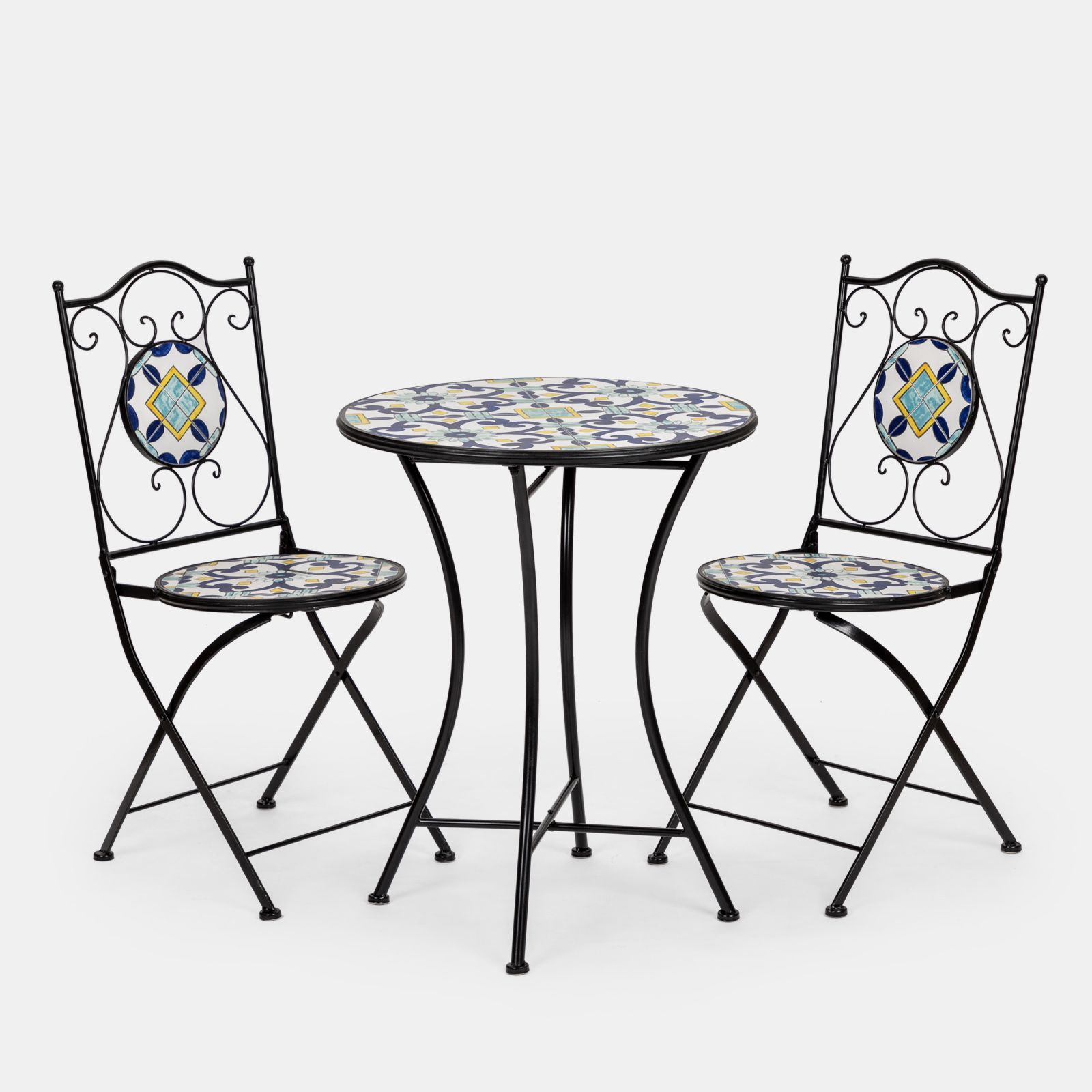 Set da giardino con tavolo e 2 sedie con decorazione mosaico a