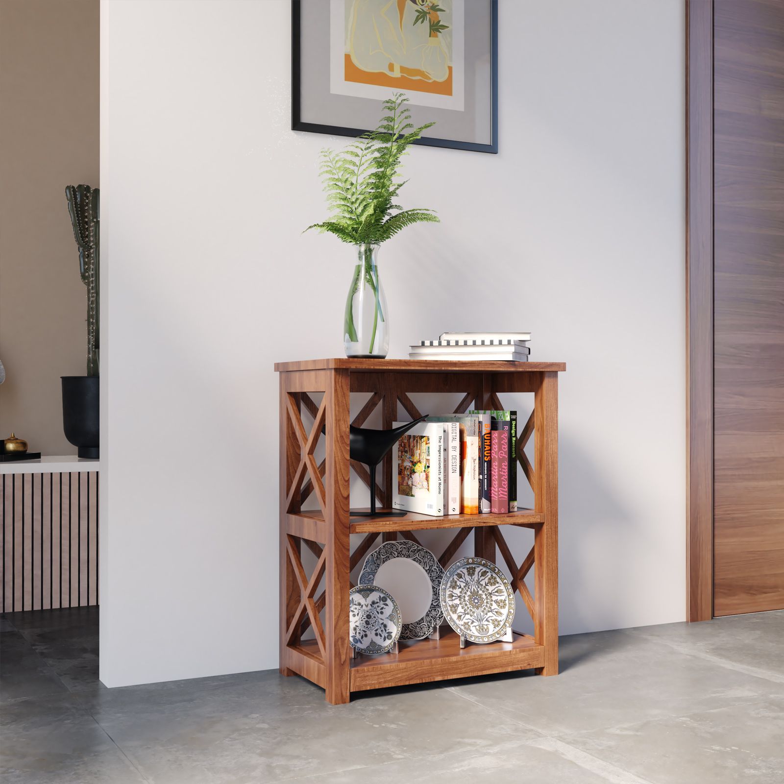 Libreria con Struttura in Legno Acacia Massello Stile Classico