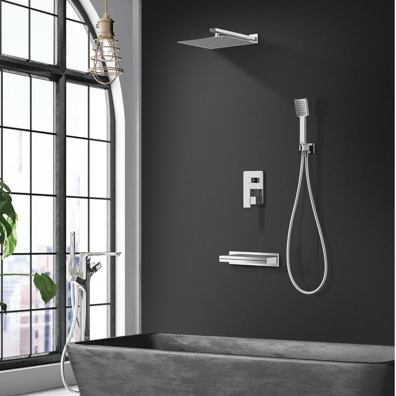 Soffione doccia con braccio da incasso a soffitto in silicone di colore  bianco Drop Galindo - Habitium®